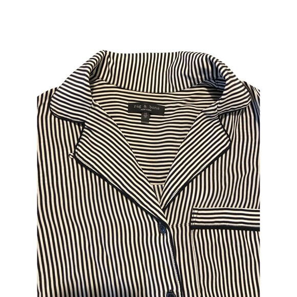 Rag & Bone Luca Woman’s Short Sleeve Silk Blouse Sz‎ PXS Striped Black/White - Picture 9 of 15